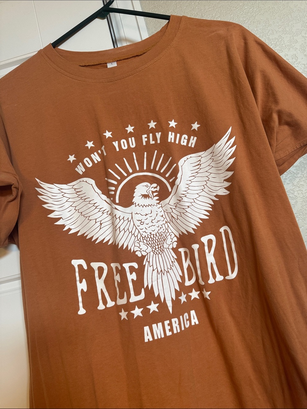 Free Bird Graphic Tee Dress - Rust with White Print - Picture 2 of 4